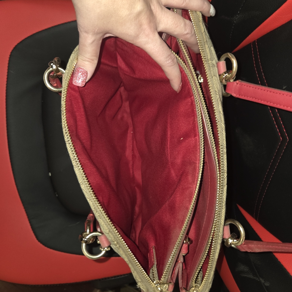 Coach Signature Canvas Tote/Crossbody Bag - Tan and Red - Picture 3 of 8